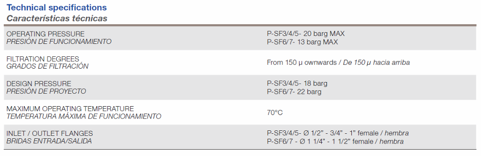 P-Sf6/7 Plastic Line Filter Technical Specifications